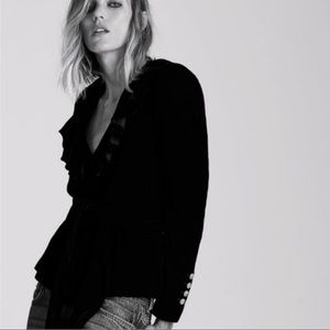 ZARA Ruffle Velvet Blazer